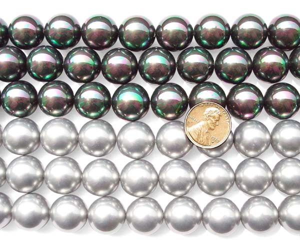 Peacock Black and Silver Grey 16mm Southsea Shell Pearl Strands