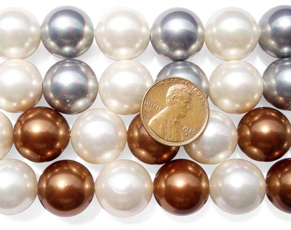 White, Grey and Chocolate 16mm Southsea Shell Pearl Strands