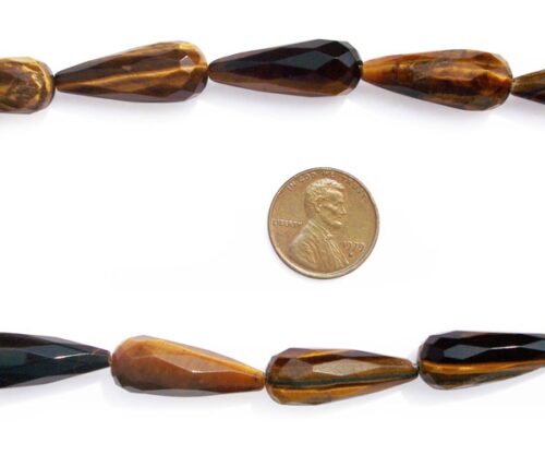 Tigers Eye 10x25mm Drop Shaped Faceted Bead on Temporary Strand