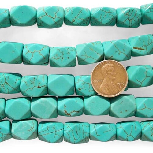 Green Turquoise Beads 10x14mm Faceted Chinese Stabilized on Temporary Strands