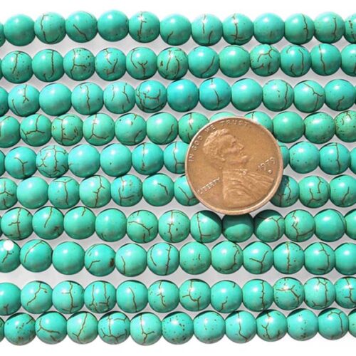 Teal Green 6mm Reconstituted Chinese Turquoise Round Beads on Temporary Strand