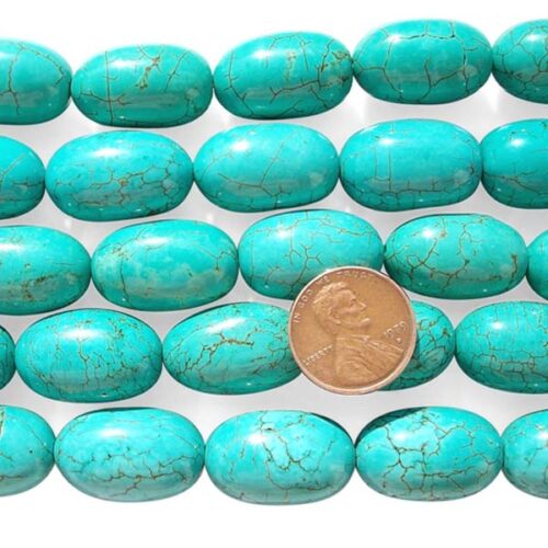 Teal Green 15x23mm Stabilized Turquoise Beads in Egg Shape on Temporary Strands