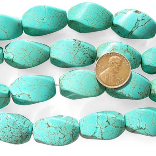 Teal Green 15x25mm Screw Shaped Chinese Turquoise Beads on Temporary Strands