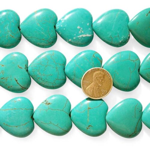 Green Turquoise Beads 25x25mm Heart Shaped Stabilized on Temporary Strands'