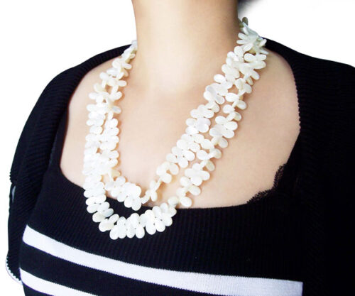 White 8X12mm Claspless Drop Shaped Sea Shell Necklace, 48in