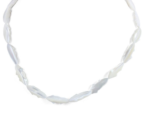 White Sea Shell Claspless Irregular Leaf Shaped Necklace, 48in