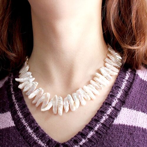 White Biwa Pearl Necklace