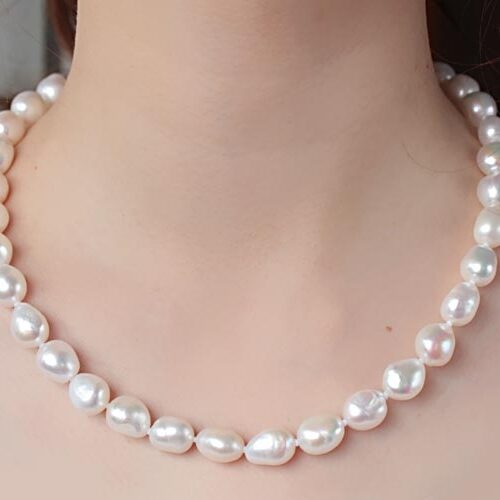 White 11-12 mm AA+ Baroque Pearl Necklace, Magnetic Clasp
