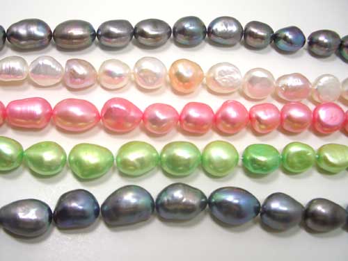 Black, White, Rose Pink and Light Green 10-12mm Baroque High AA+ Quality Pearl Necklaces