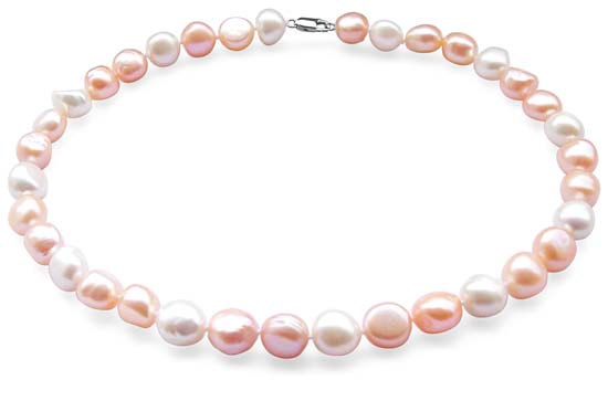 White and Pink 10-12mm Baroque High AA+ Quality Pearl Necklaces