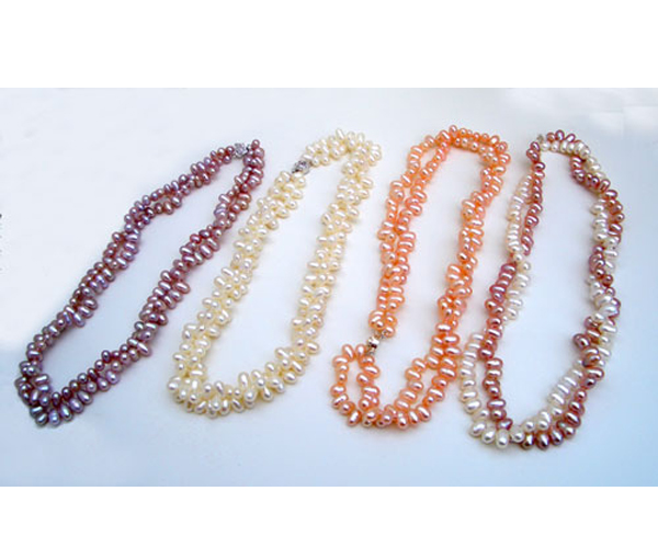 Double Strand White Pink or Lavender Doublet Pearl silver Necklace at 17inch Long