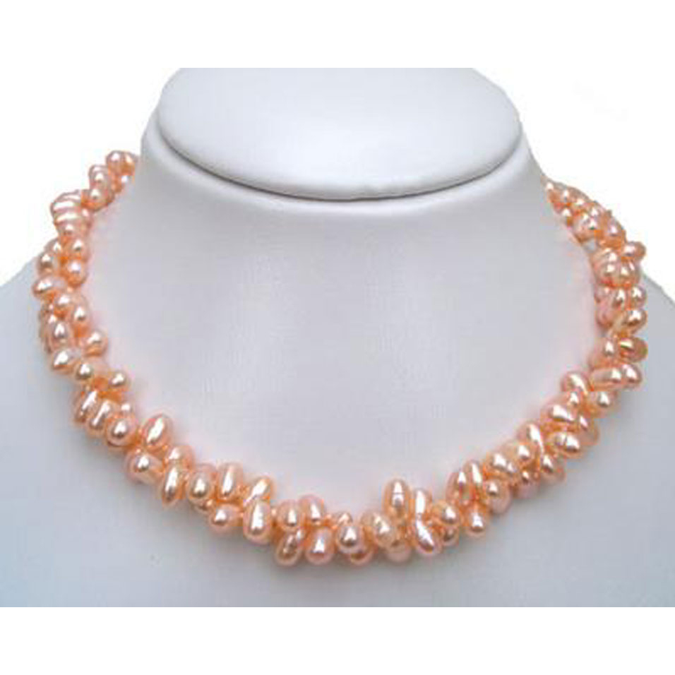 Double Strand White Pink or Lavender Doublet Pearl silver Necklace 17in