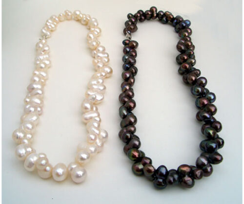 8x12mm Peanut Pearl Necklace Black Real Pearls in Silver 17 inches
