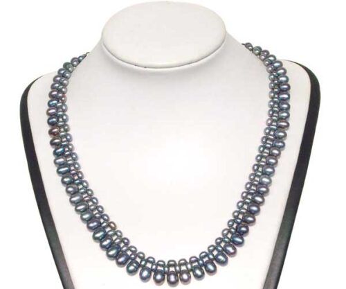 Black Triple Strands Bridal Pearl Necklace 18in Long, 925 Sterling Silver