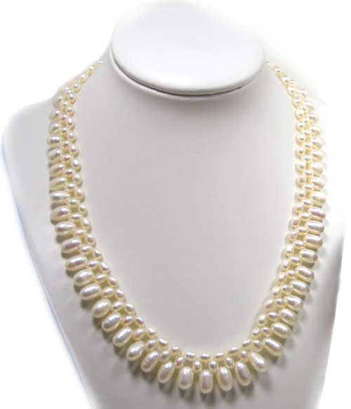 White Triple Strands Bridal Pearl Necklace 18in Long, 925 Sterling Silver