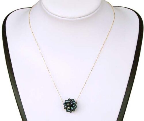 Black 14k YG Genuine Pearl Necklace, 16in
