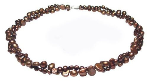 Brown Double Strand Baroque Pearl Necklace 17in