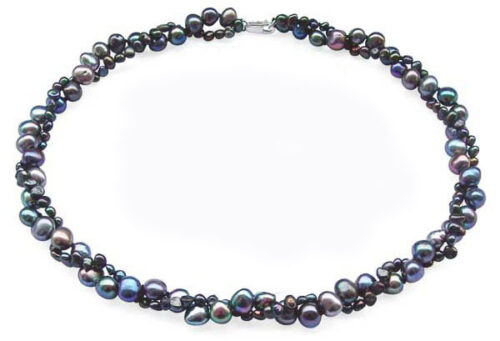 Black Double Strand Baroque Pearl Necklace 17in