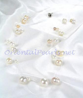 White, Pink and Mauve 3 or 5 Rows Pearls Like Stars Sparkling in Silver Illusion Necklaces