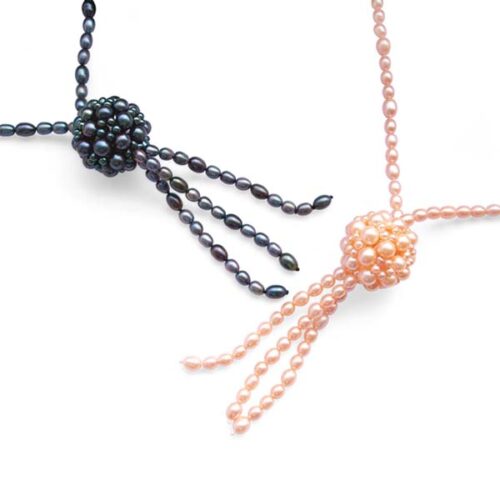 All Pink and All Black 5-6mm, 6-7mm, 7-8mm, 32in Long Lariat High Quality Genuine Rice Pearl Necklaces