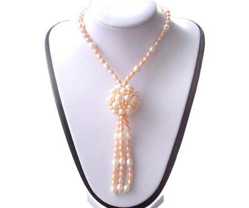 Long Lariat High Quality Genuine Rice Pearl Necklace