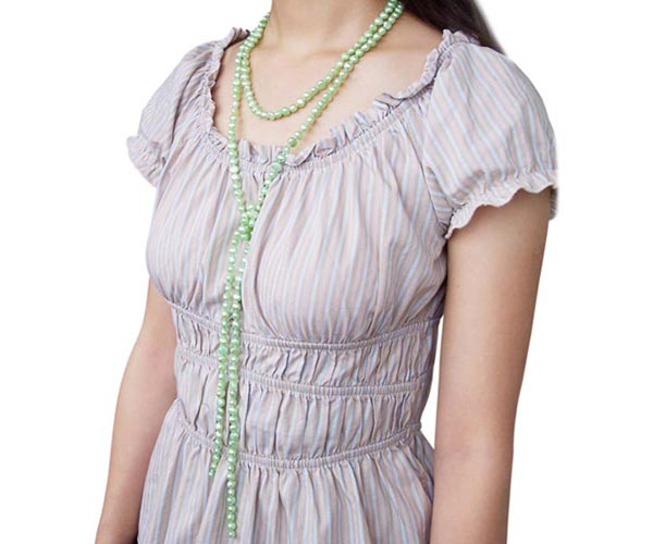 64in Long 7-8mm Olive Green Baroque Clasp less Pearl Necklace