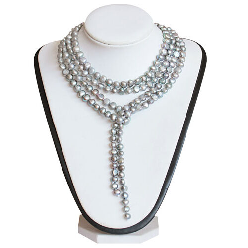 64in Long 7-8mm Grey Baroque Clasp less Pearl Necklace