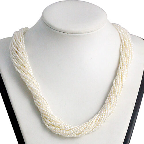 White 1-2mm 21 Rows Rice Pearl Choker in 925 SS