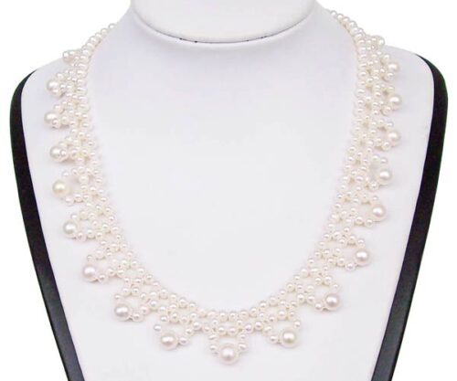 White Genuine Freshwater Pearl Necklace in Exclusive Design, 925 SS