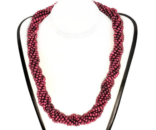 Cranberry Colored 8-Row Pearl Necklace