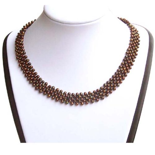 5-row Multi-strand Chocolate Colored Pearl Necklace, 925 Silver