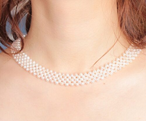 White colored 5-row Multi-strand Pearl Necklace, 925 Silver