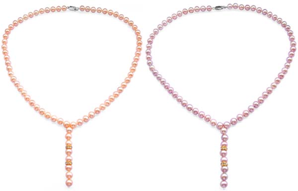 Pink and Lavender Lariat Pearl Tin-cup Necklaces