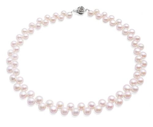 White 7-7.5mm Pancake Pearl Necklace, 925 SS