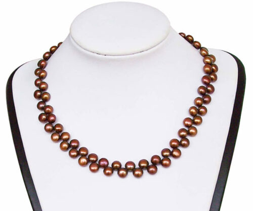 Chocolate 7-7.5mm Pancake Pearl Necklace, 925 SS