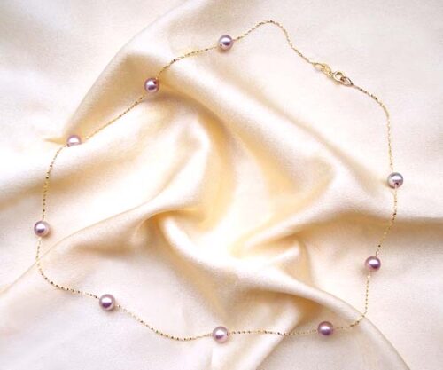 Mauve 5-6mm Children's Pearl Jewelry, 14K YG Round Tin Cup Pearl Necklace