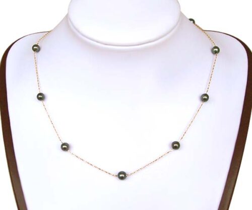 Black 5-6mm Children's Pearl Jewelry, 14K YG Round Tin Cup Pearl Necklace