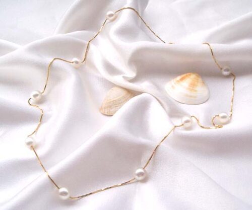 White 5-6mm Children's Pearl Jewelry, 14K YG Round Tin Cup Pearl Necklace