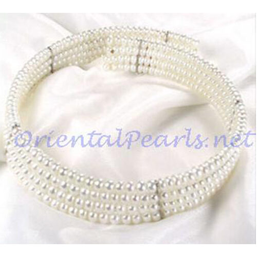 Princess Diana Striking 4 Row 5-6mm Pearl Collar Necklace