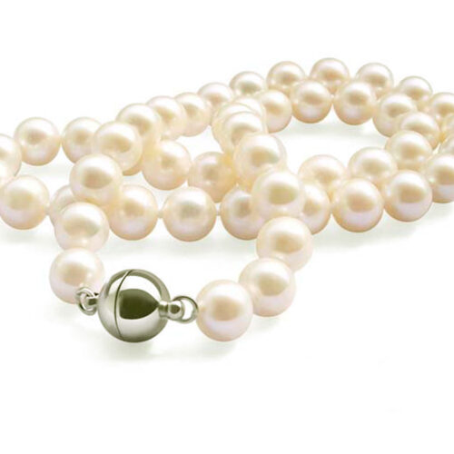 8-9mm AA Round White Pearl Necklace Magnetic Clasp