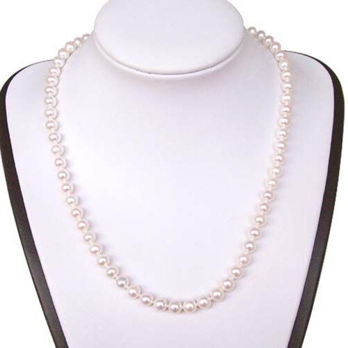 White 6-6.5mm Round Pearl Necklace, 14k Clasp