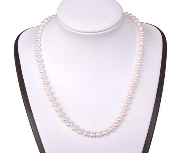 White 6-6.5mm Round Pearl Necklace, 14k Clasp