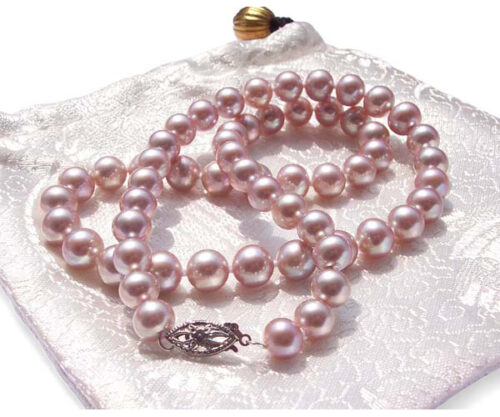 7-7.5mm Very High AAA Gem Quality Mauve Pearls 14k