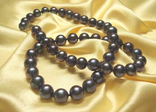 Black Colored 8-8.5mm AAA Gem Quaity Round Pearl Necklace, 14k Clasp