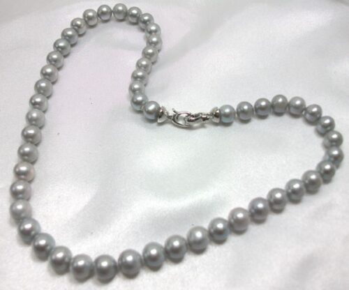 Grey Colored 7.5-8.5mm Round Pearl Necklace