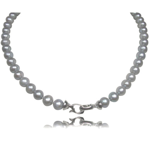 Grey Colored 7.5-8.5mm Round Pearl Necklace with 925 Silver Clasp