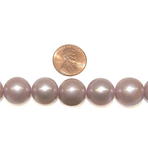 12-15mm Huge Metalic Mauve Colored Pearl Necklace, 14KY Gold Clasp