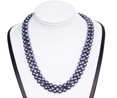 Double Strand 7-8mm AA+ Black Round Pearl Necklace