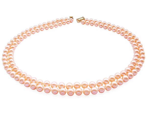 Double Strand 7-8mm AA+ Pink Round Pearl Necklace