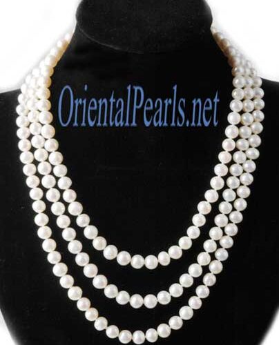 Three Rows White Pearl Necklace